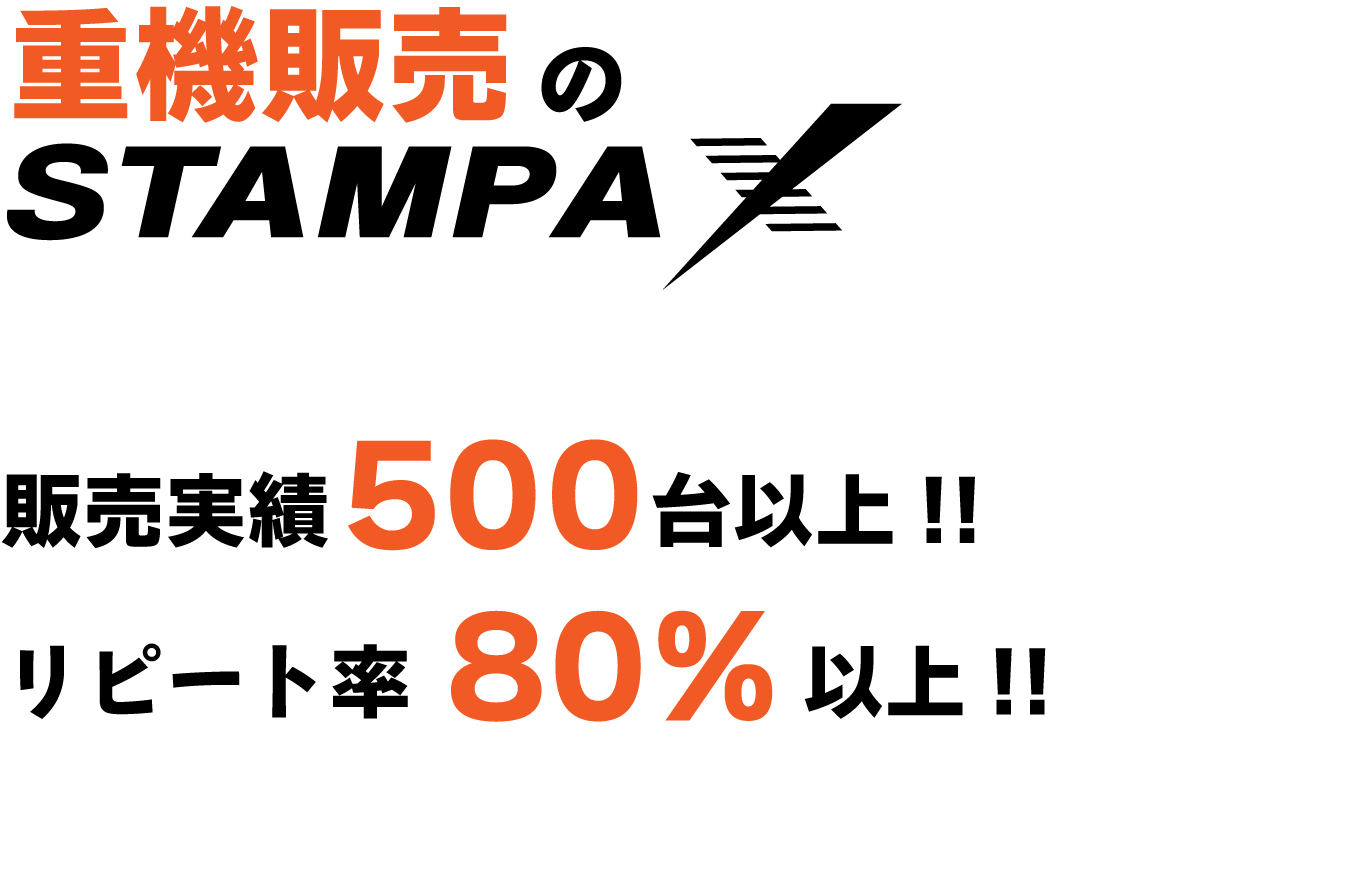 重機販売のスタンパックス 販売実績500台以上 リピート率80%以上 安心安全信頼をモットーに販売を行っております